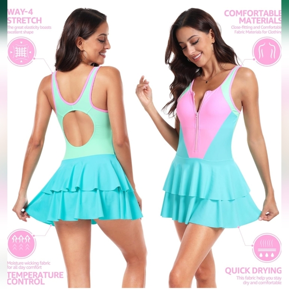 UNIQUEBELLA PLUS SIZE One Piece Tummy Control Swimdress - Picture 3 of 7